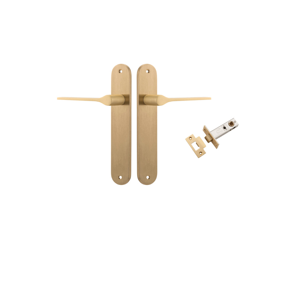 Door Lever Como Oval Brushed Brass L119xP59mm BPH240xW40mm Passage Kit, Tube Latch Split Cam 'T' Striker Brushed Brass Backset 60mm in Brushed Brass