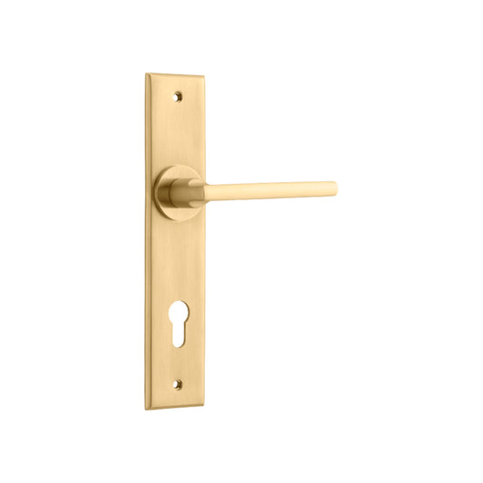 Door Lever Baltimore Chamfered Euro Brushed Brass H240xW50xP55mm in Brushed Brass