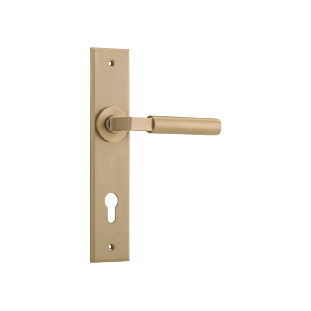 Door Lever Berlin Chamfered Euro Brushed Brass CTC85mm H240xW50xP59mm in Brushed Brass