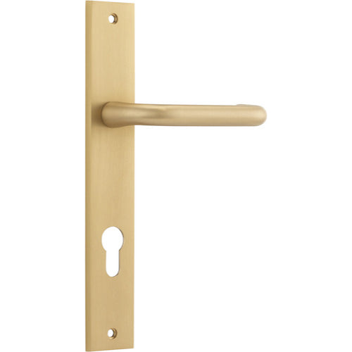 Door Lever Oslo Rectangular Euro Brushed Brass CTC85mm H237xW50xP57mm in Brushed Brass