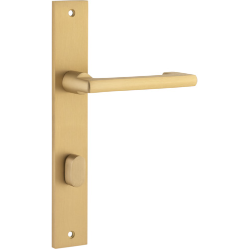 Door Lever Baltimore Return Rectangular Privacy Pair Brushed Brass CTC85mm H240xW38xP58mm in Brushed Brass