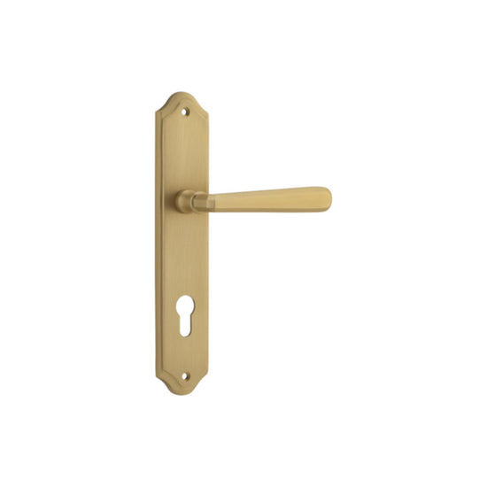 Door Lever Copenhagen Shouldered Euro Pair Brushed Brass CTC85mm H250xW48xP61mm in Brushed Brass