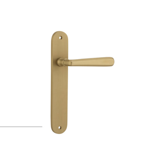 Door Lever Copenhagen Oval Latch Pair Brushed Brass H240xW40xP61mm in Brushed Brass