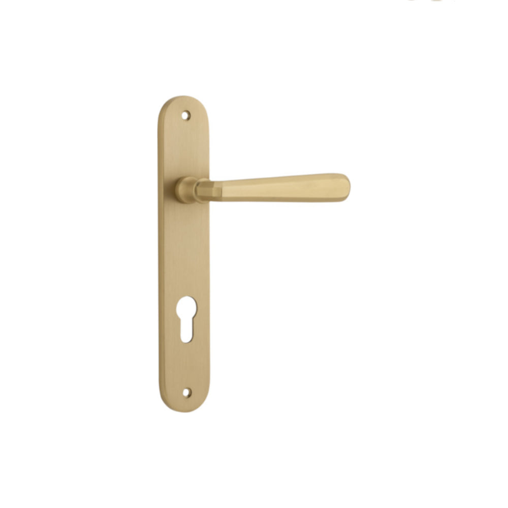 Door Lever Copenhagen Oval Euro Pair Brushed Brass CTC85mm H240xW40xP61mm in Brushed Brass