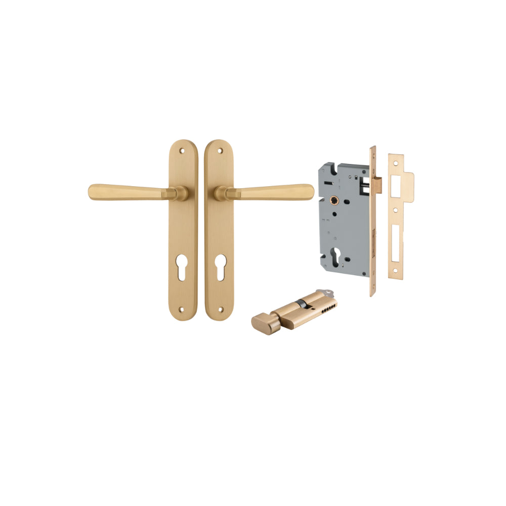 Door Lever Copenhagen Oval Euro Pair Brushed Brass CTC85mm H240xW40xP61mm Entrance Kit, Mortice Lock Euro Brushed Brass CTC85mm Backset 60mm, Euro Cylinder Key Thumb 6 Pin Brushed Brass L70mm  

 KA1 in Brushed Brass