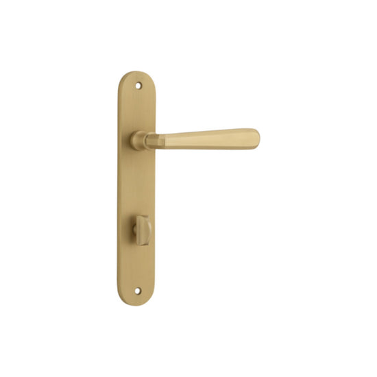 Door Lever Copenhagen Oval Privacy Pair Brushed Brass CTC85mm H240xW40xP61mm in Brushed Brass