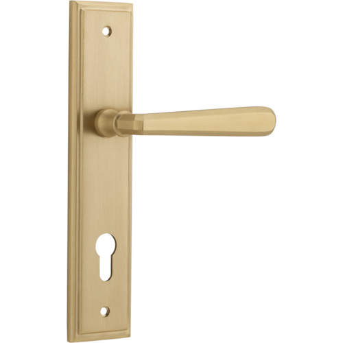 Door Lever Copenhagen Stepped Euro Pair Brushed Brass CTC85mm H237xW50xP61mm in Brushed Brass