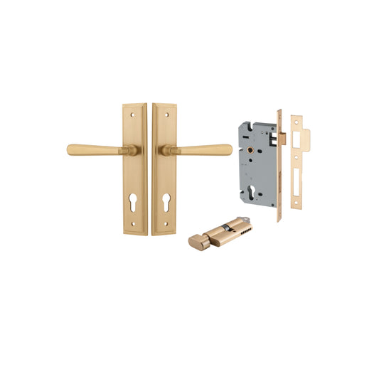 Door Lever Copenhagen Stepped Euro Pair Brushed Brass CTC85mm H237xW50xP61mm Entrance Kit, Mortice Lock Euro Brushed Brass CTC85mm Backset 60mm, Euro Cylinder Key Thumb 6 Pin Brushed Brass L70mm  

 KA1 in Brushed Brass