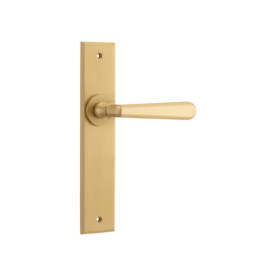 Door Lever Copenhagen Chamfered Latch Pair Brushed Brass H240xW50xP61mm in Brushed Brass