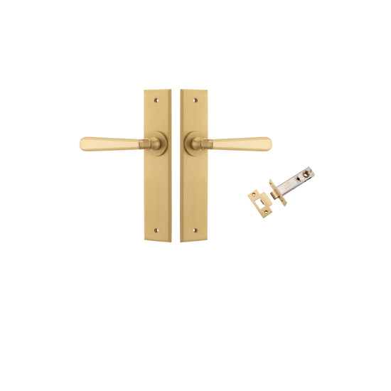 Door Lever Copenhagen Chamfered Brushed Brass L120xP59mm BPH240xW50mm Passage Kit, Tube Latch Split Cam 'T' Striker Brushed Brass Backset 60mm in Brushed Brass