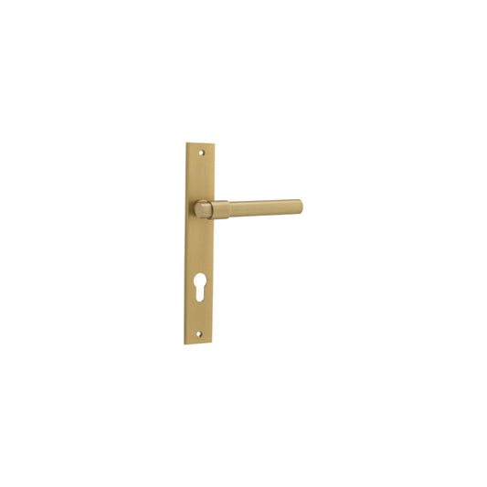 Door Lever Helsinki Rectangular Euro Pair Brushed Brass CTC85mm H240xW38xP44mm in Brushed Brass