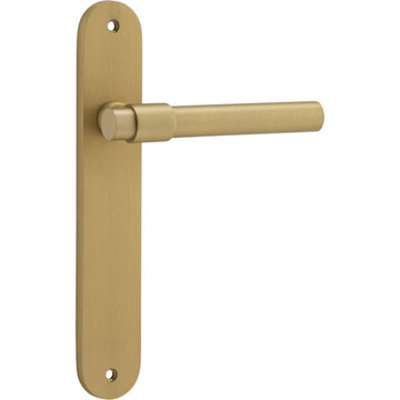 Door Lever Helsinki Oval Latch Pair Brushed Brass H240xW40xP44mm in Brushed Brass