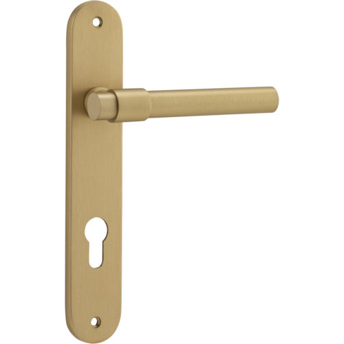 Door Lever Helsinki Oval Euro Pair Brushed Brass CTC85mm H240xW40xP44mm in Brushed Brass