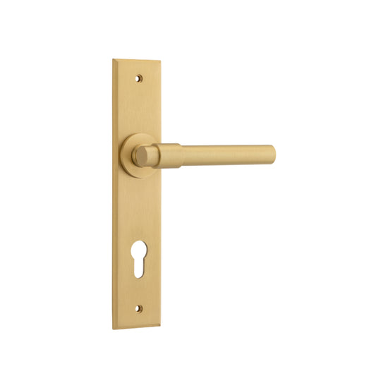 Door Lever Helsinki Chamfered Euro Brushed Brass H240xW50xP60mm in Brushed Brass