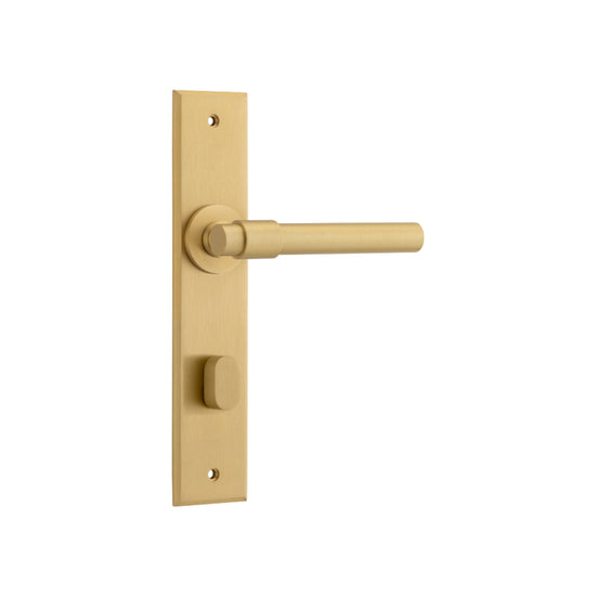 Door Lever Helsinki Chamfered Privacy Brushed Brass H240xW50xP60mm in Brushed Brass