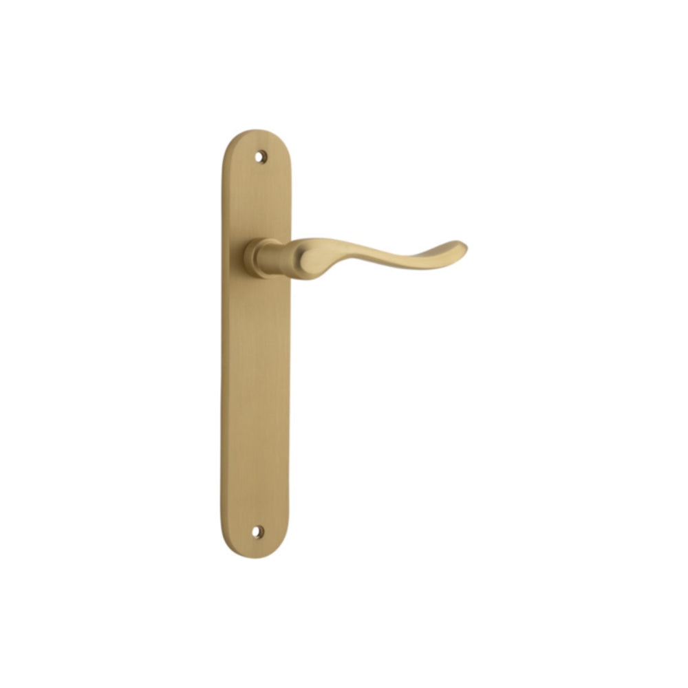 Door Lever Stirling Oval Latch Pair Brushed Brass H240xW40xP64mm in Brushed Brass