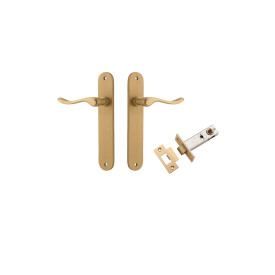 Door Lever Stirling Oval Latch Pair Brushed Brass H240xW40xP64mm Passage Kit, Tube Latch Split Cam 'T' Striker Brushed Brass Backset 60mm in Brushed Brass