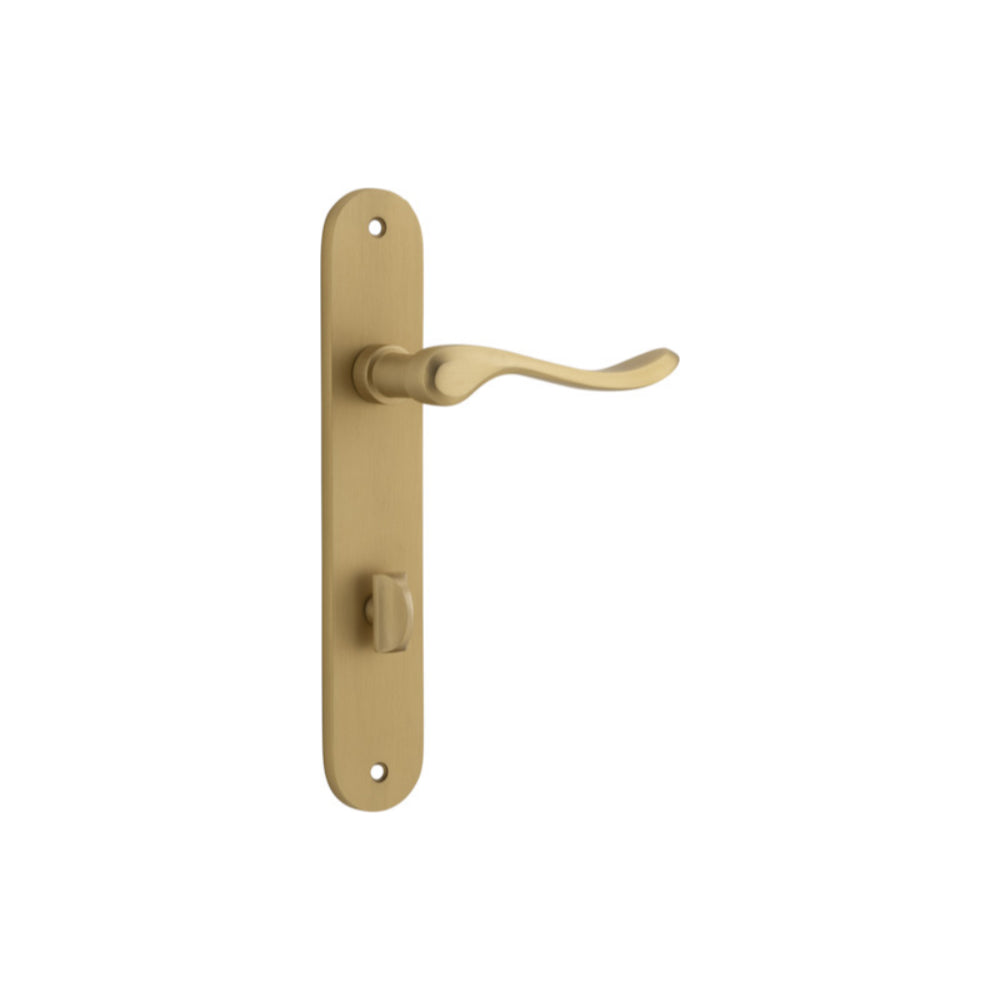 Door Lever Stirling Oval Privacy Pair Brushed Brass CTC85mm H240xW40xP64mm in Brushed Brass