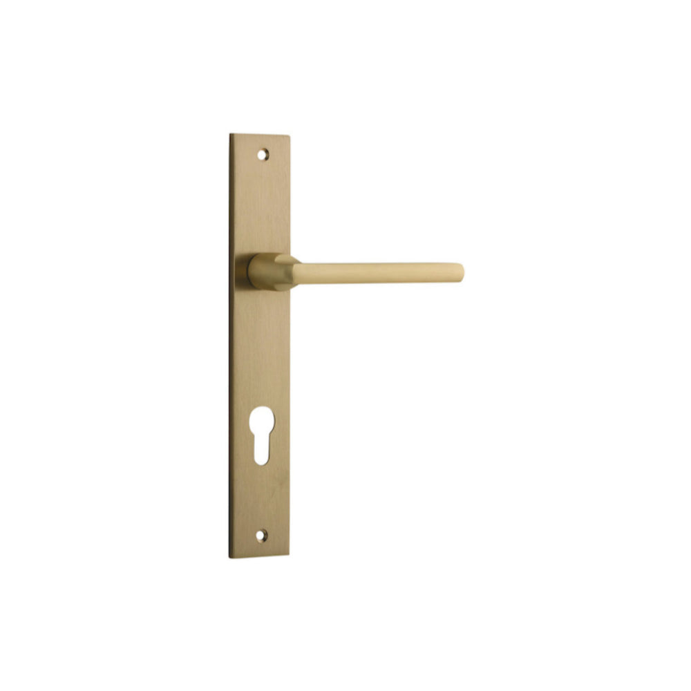 Door Lever Baltimore Rectangular Euro Brushed Brass CTC85mm H237xW50xP55mm in Brushed Brass