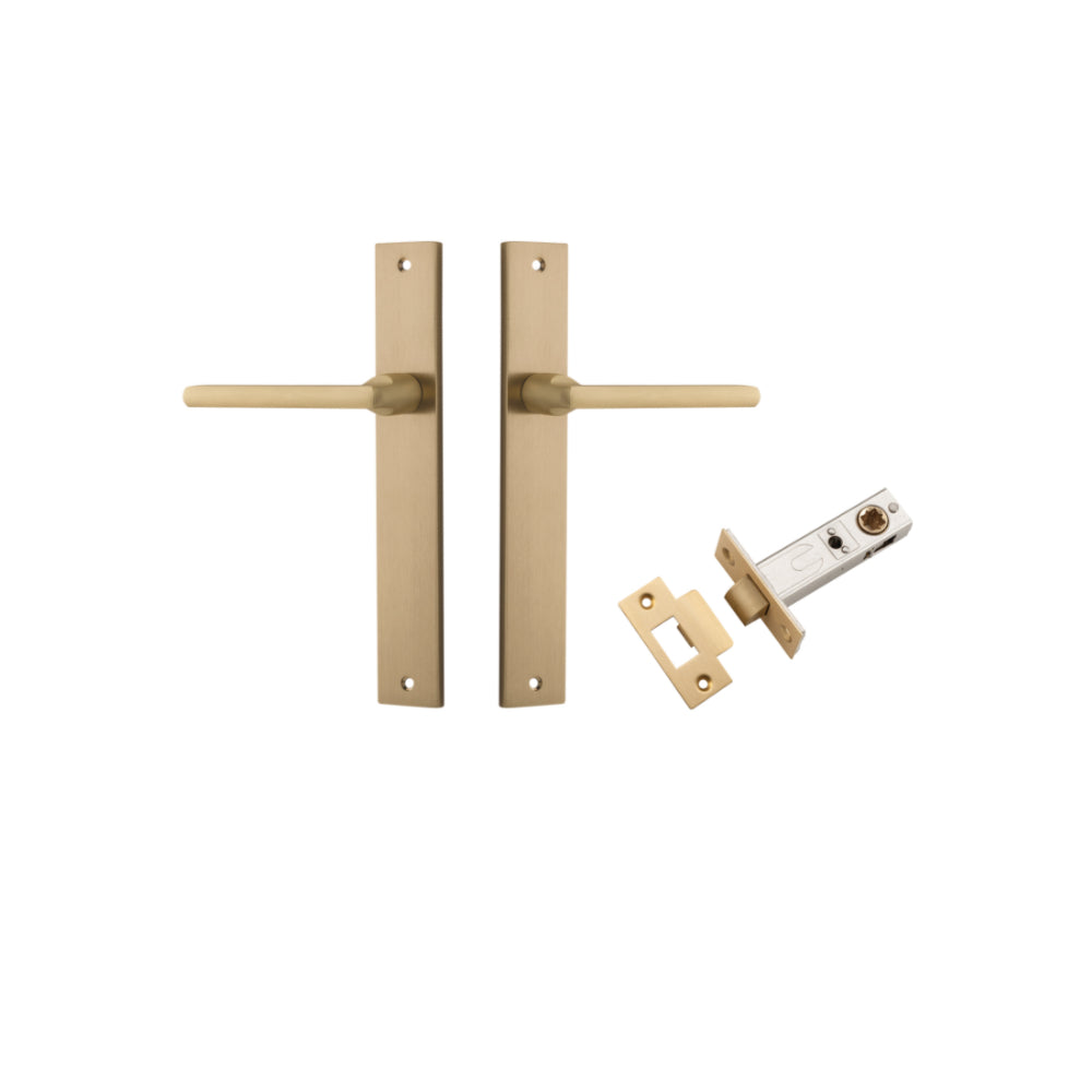 Door Lever Baltimore Rectangular Latch Brushed Brass H240xW38xP55mm Passage Kit, Tube Latch Split Cam 'T' Striker Brushed Brass Backset 60mm in Brushed Brass