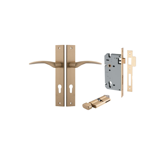 Door Lever Oxford Rectangular Euro Brushed Brass CTC85mm H240xW38xP60mm Entrance Kit, Mortice Lock Euro Brushed Brass CTC85mm Backset 60mm, Euro Cylinder Key Thumb 6 Pin Brushed Brass L70mm  

 KA1 in Brushed Brass