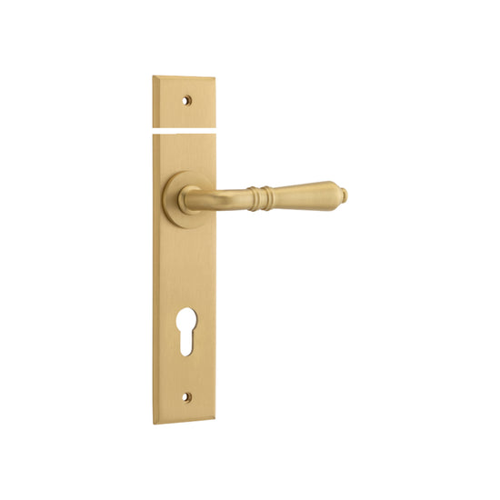 Door Lever Sarlat Chamfered Euro Brushed Brass H240xW50xP55mm in Brushed Brass