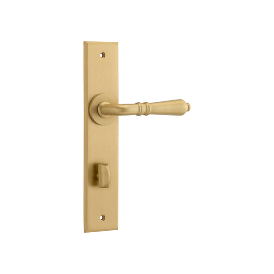 Door Lever Sarlat Chamfered Privacy Brushed Brass H240xW50xP55mm in Brushed Brass