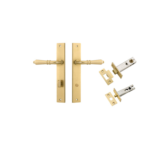 Door Lever Sarlat Rectangular Privacy Brushed Gold PVD CTC85mm H240xW38xP55mm Privacy Kit, Tube Latch Split Cam 'T' Striker Brushed Gold PVD Backset 60mm, Privacy Bolt Round Bolt Brushed Gold PVD Backset 60mm in Brushed Gold PVD