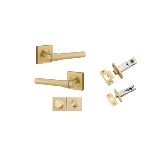 Door Lever Helsinki Square Rose Brushed Gold PVD H52xW52xP61mm Privacy Kit, Tube Latch Split Cam 'T' Striker Brushed Gold PVD Backset 60, Privacy Bolt Rnd Bolt Brushed Gold PVD Backset 60, Privacy Turn Oval Con Fix Sq Brushed Gold PVD H52xW52xP23mm in Bru