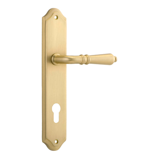 Door Lever Sarlat Shouldered Euro Brushed Gold PVD CTC85mm H250xW48xP57mm in Brushed Gold PVD