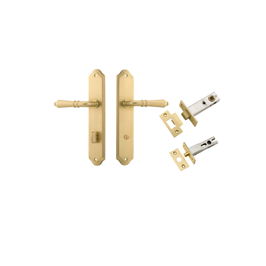 Door Lever Sarlat Shouldered Privacy Brushed Gold PVD CTC85mm H250xW48xP57mm Privacy Kit, Tube Latch Split Cam 'T' Striker Brushed Gold PVD Backset 60mm, Privacy Bolt Round Bolt Brushed Gold PVD Backset 60mm in Brushed Gold PVD