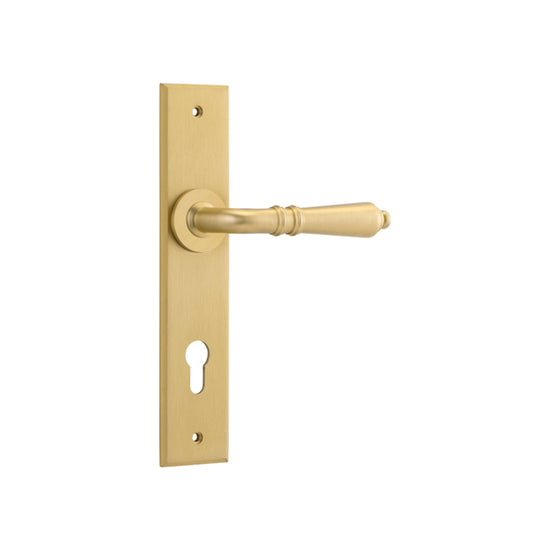 Door Lever Sarlat Chamfered Euro Brushed Gold PVD CTC85mm H240xW50xP55mm in Brushed Gold PVD