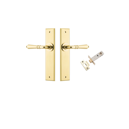 Door Lever Sarlat Chamfered Latch Pair Brushed Gold PVD L111xP55mm BPH240xW50mm Passage Kit, Tube Latch Split Cam 'T' Striker Brushed Gold PVD Backset 60mm in Brushed Gold PVD