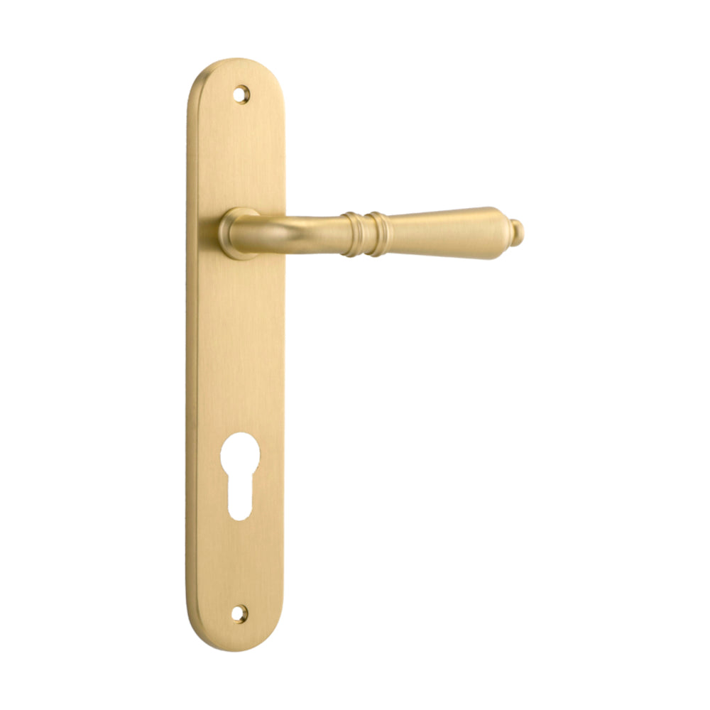 Door Lever Sarlat Oval Euro Brushed Gold PVD CTC85mm H240xW40xP55mm in Brushed Gold PVD