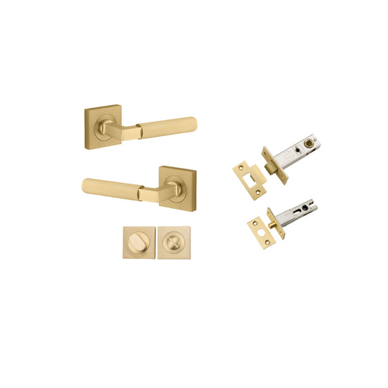 Door Lever Brunswick Square Rose Pair Brushed Gold PVD D52xP60mm Privacy Kit, Tube Latch Split Cam 'T' Striker Brushed Gold PVD Backset 60, Privacy Bolt Rnd Bolt BG PVD Backset 60, Privacy Turn Oval Conc Fix Sq Brushed Gold PVD H52xW52xP23mm in Brushed Go