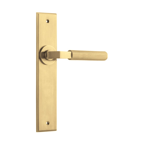 Door Lever Brunswick Knurled Chamfered Latch Brushed Gold PVD H240xW50xP60mm in Brushed Gold PVD