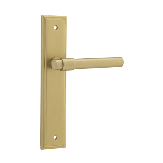 Door Lever Helsinki Stepped Latch Pair Brushed Gold PVD H237xW50xP44mm in Brushed Gold PVD