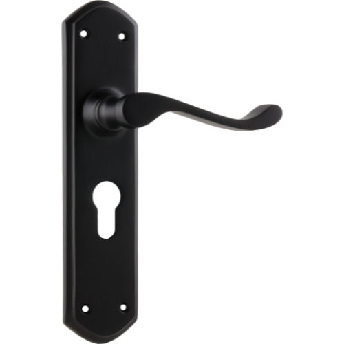 Door Lever Windsor Euro Pair Matt Black H200xP60xW45mm in Matt Black