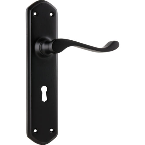 Door Lever Windsor Lock Pair Matt Black H200xP60xW45mm in Matt Black