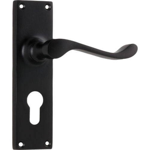 Door Lever Victorian Euro Pair Matt Black H152xW42xP59mm in Matt Black