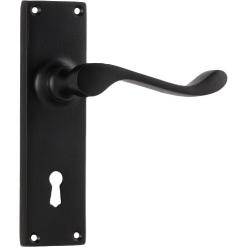 Door Lever Victorian Lock Pair Matt Black H152xW42xP59mm in Matt Black