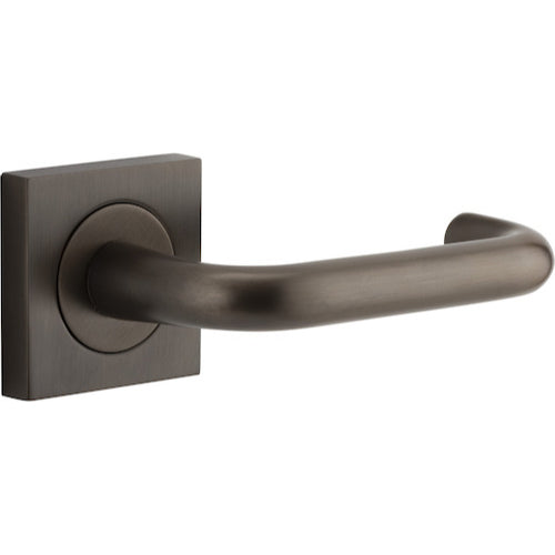 Door Lever Oslo Rose Square Signature Brass L118xP57mm BPD52mm Passage Kit, Tube Latch Split Cam 'T' Striker Signature Brass Backset 60mm in Signature Brass