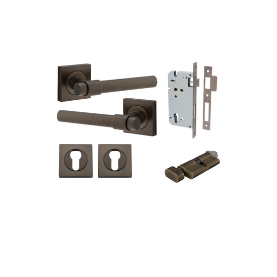 Door Lever Helsinki Square Rose Signature Brass H52xW52xP44mm Entrance Kit, Mortice Lock Euro Signature Brass CTC85mm Backset 60mm, Euro Cylinder Key Thumb 6 Pin Signature Brass L70mm KA1, Escutcheon Euro Concealed Fix Square Pair Signature Brass … in Sig