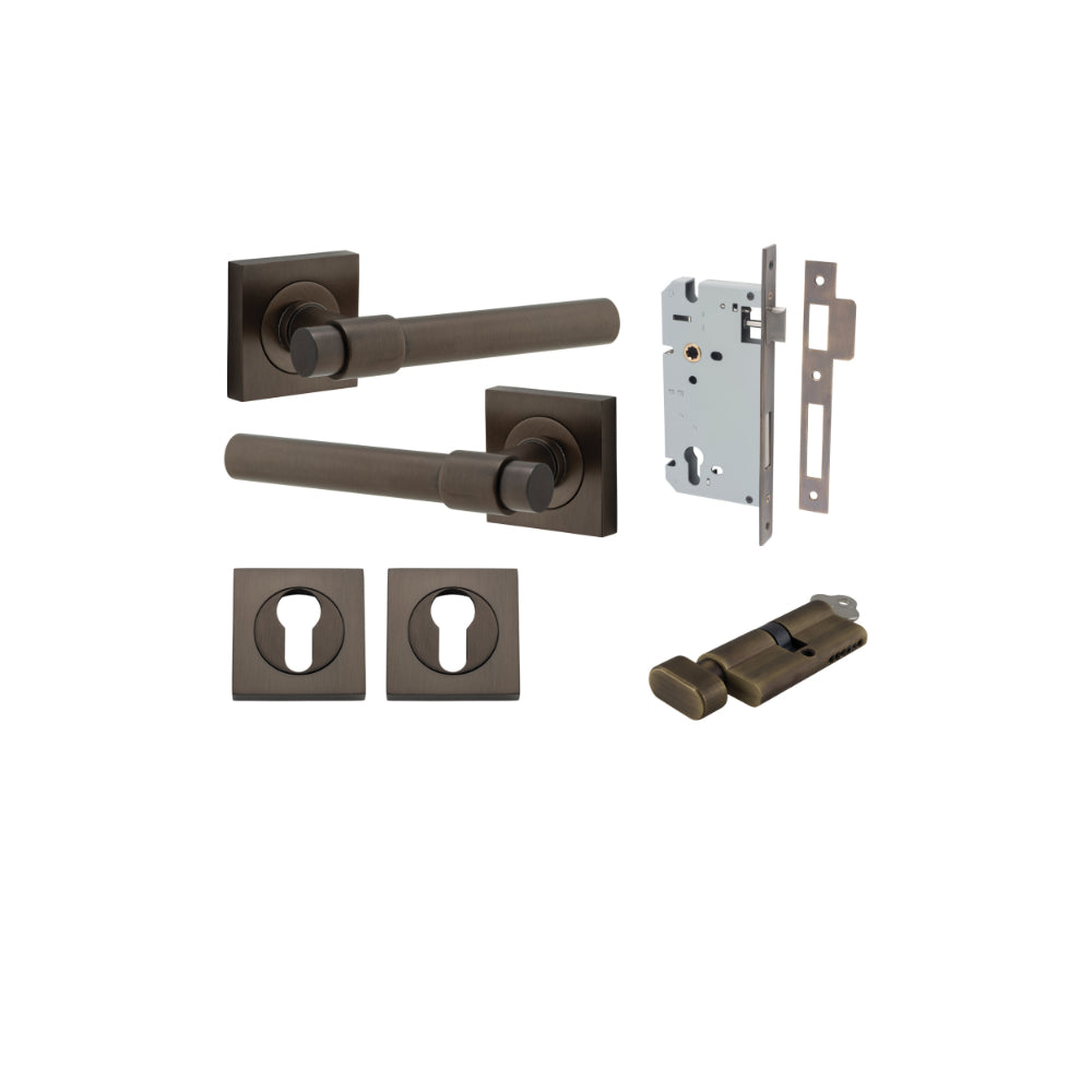 Door Lever Helsinki Square Rose Signature Brass H52xW52xP44mm Entrance Kit, Mortice Lock Euro Signature Brass CTC85mm Backset 60mm, Euro Cylinder Key Thumb 6 Pin Signature Brass L70mm KA1, Escutcheon Euro Concealed Fix Square Pair Signature Brass … in Sig