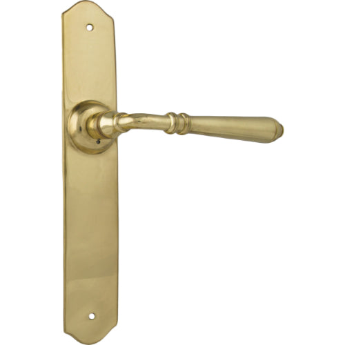 Door Lever Reims Latch Pair Unlacquered Polished Brass H240xW40xP70mm in Unlacquered Polished Brass