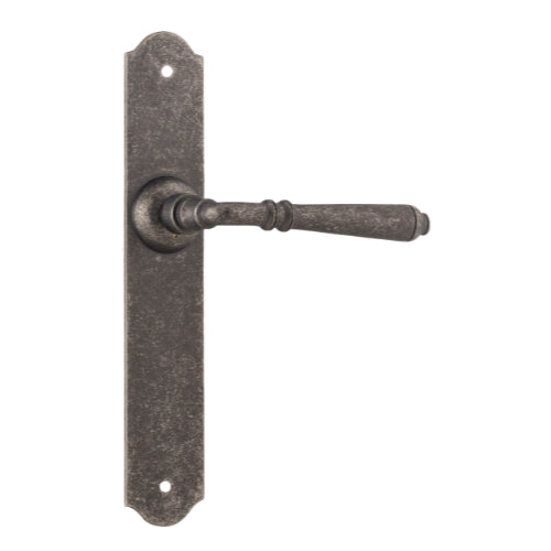 Door Lever Reims Latch Pair Rumbled Nickel H240xW40xP70mm in Rumbled Nickel