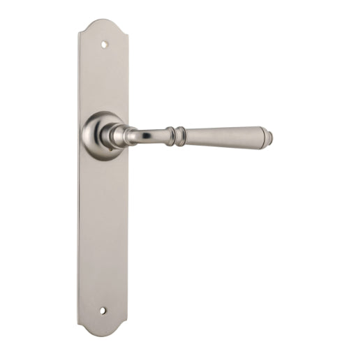 Door Lever Reims Latch Pair Satin Nickel H240xW40xP70mm in Satin Nickel