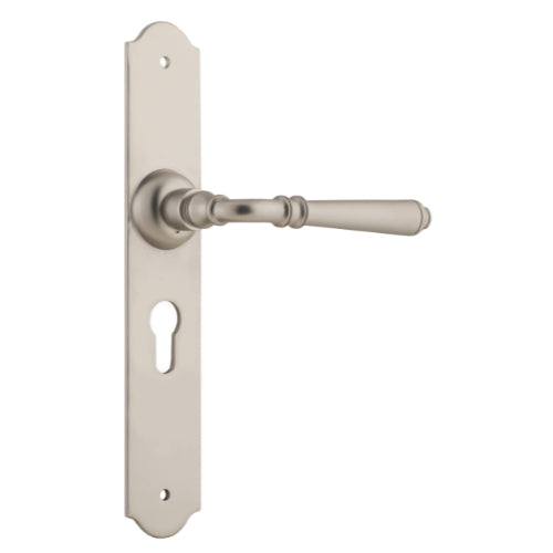 Door Lever Reims Euro Pair Satin Nickel H240xW40xP70mm in Satin Nickel