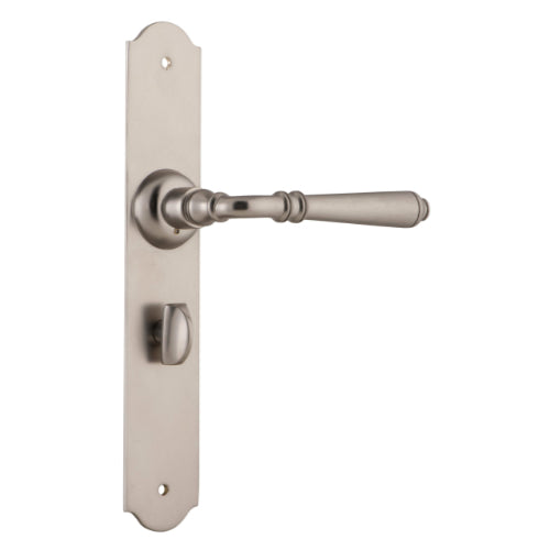 Door Lever Reims Privacy Pair Satin Nickel H240xW40xP70mm in Satin Nickel