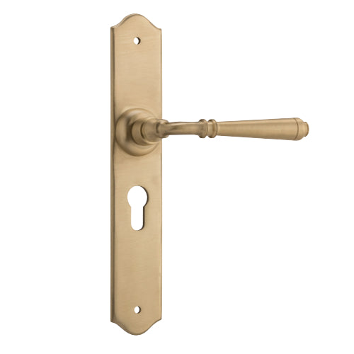 Door Lever Reims Euro Pair Satin Brass H240xW40xP70mm in Satin Brass